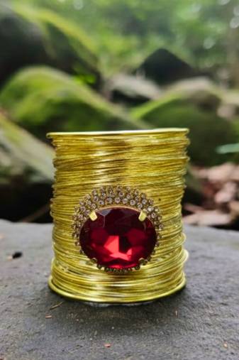 red crystal cz ad stone fancy western cuff bangle bracelet