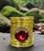 red crystal cz ad stone fancy western cuff bangle bracelet