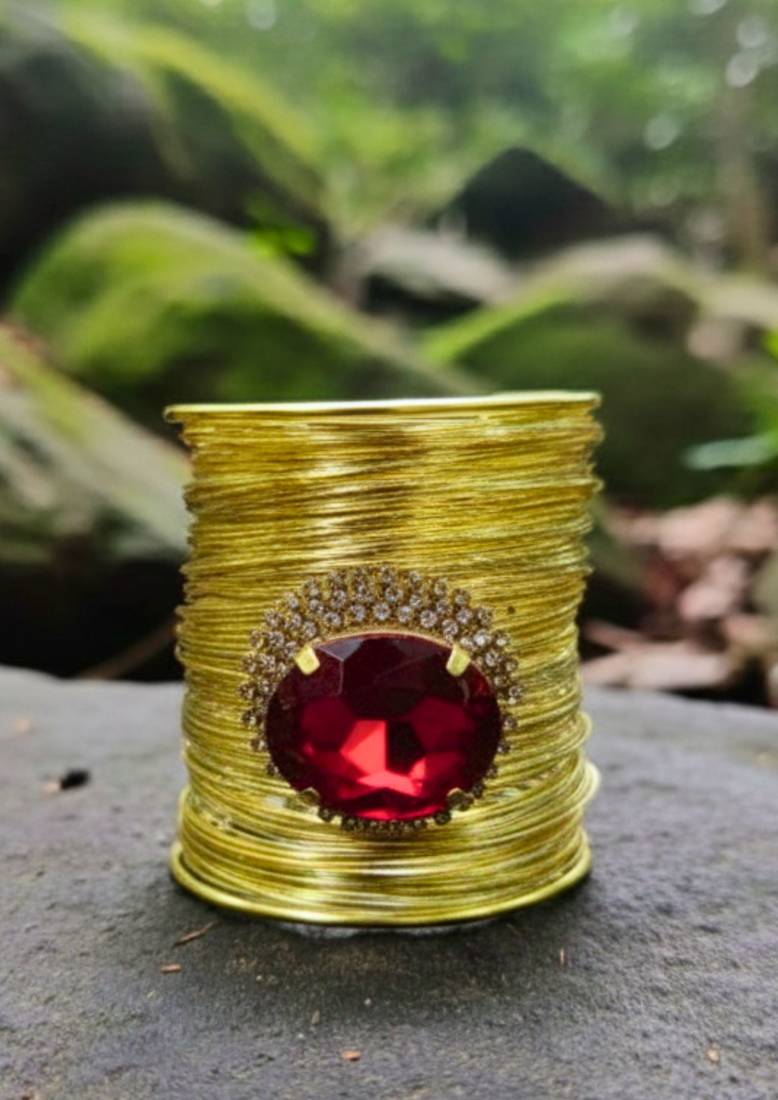 red crystal cz ad stone fancy western cuff bangle bracelet