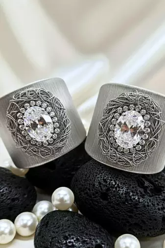 combo of two white crystal cz ad stone floral cuff bangle bracelets