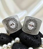 combo of two white crystal cz ad stone floral cuff bangle bracelets