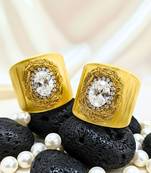 combo of two white crystal cz ad stone floral cuff bangle bracelets