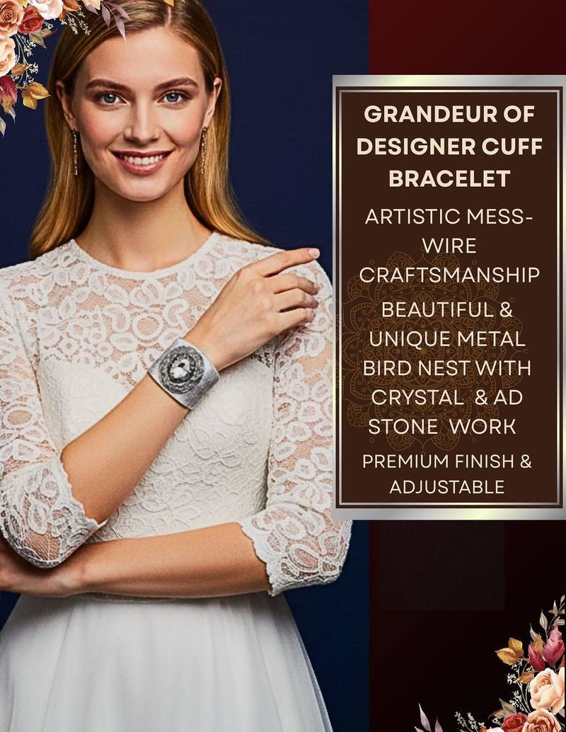 combo of two white crystal cz ad stone floral cuff bangle bracelets