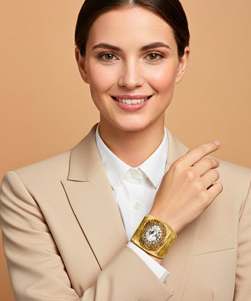 combo of two white crystal cz ad stone floral cuff bangle bracelets