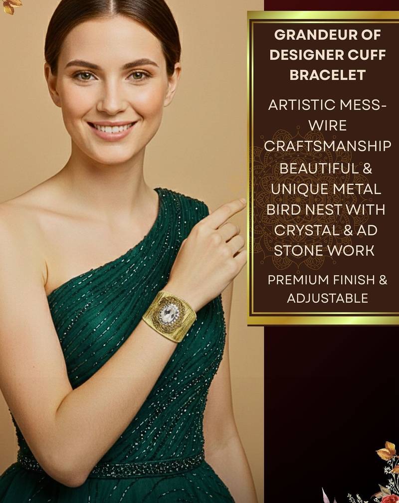 combo of two white crystal cz ad stone floral cuff bangle bracelets