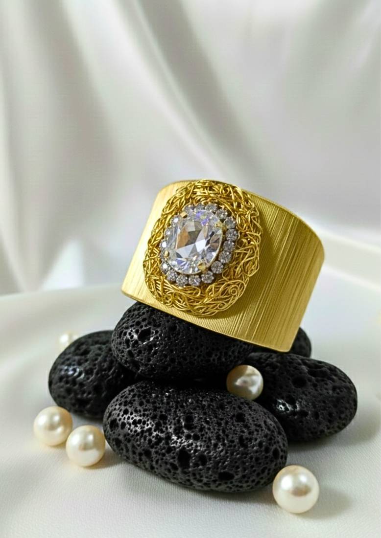 combo of two white crystal cz ad stone floral cuff bangle bracelets