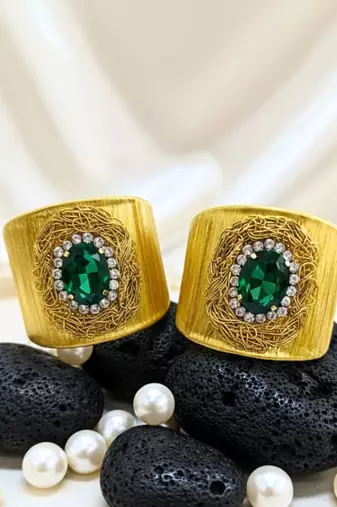 combo of two green crystal cz ad stone western cuff bangle bracelets