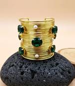 green crystal cz pearls stone fancy western cuff bangle bracelet