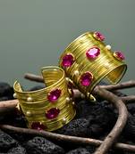 combo of two hot pink crystal cz pearls stone western cuff bangle bracelets