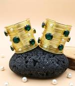 combo of two green crystal cz pearls stone western cuff bangle bracelets