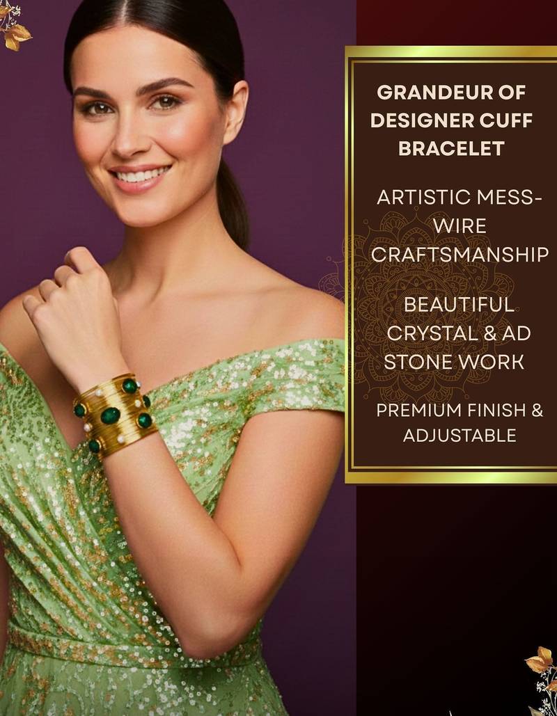 combo of two green crystal cz pearls stone western cuff bangle bracelets