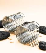 combo of two silver oxidized-plated pearl stylish hanging balls  adjustable cuff bracelets