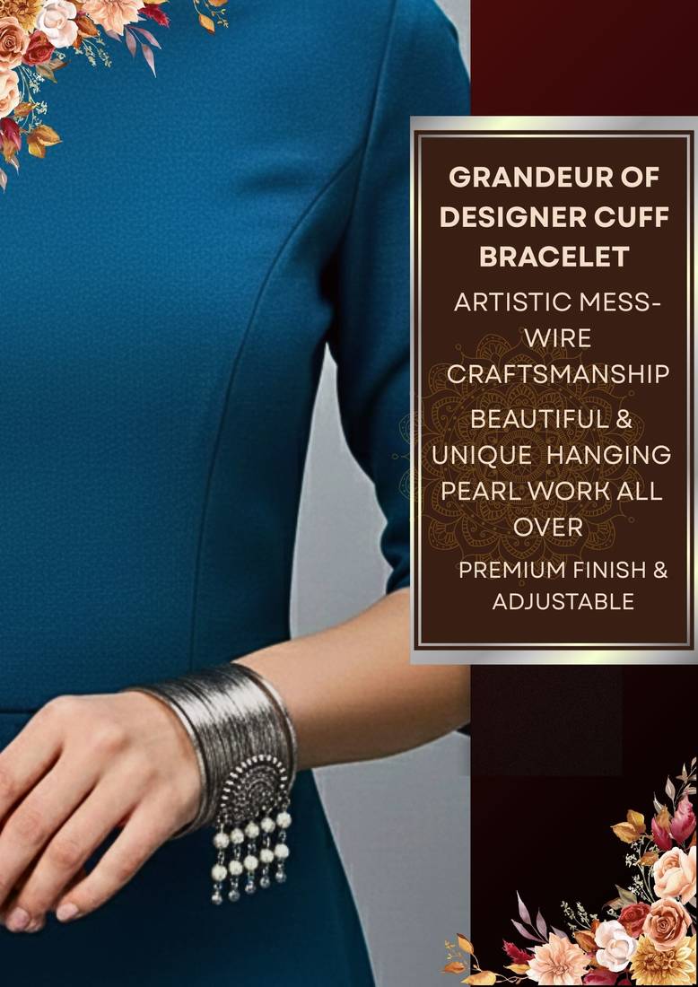 combo of two gold & silver-plated pearl hanging balls  adjustable cuff bracelets