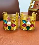 combo of two multi crystal cz ad stone floral cuff bangle bracelets