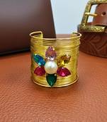 multi crystal cz  ad stone fancy floral cuff bangle bracelet