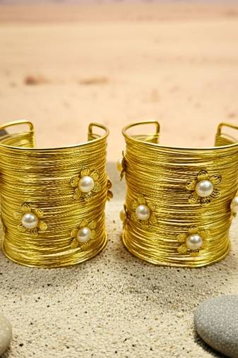 combo of two white crystal cz ad stone gold-plated western cuff bangle bracelet