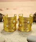 combo of two white crystal cz ad stone gold-plated western cuff bangle bracelet