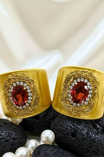 combo of two red crystal cz ad stone western cuff bangle bracelets