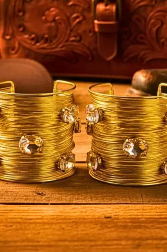 combo of two white crystal cz ad stone gold-plated western cuff bangle bracelet