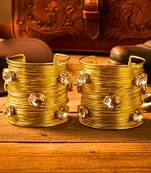 combo of two white crystal cz ad stone gold-plated western cuff bangle bracelet