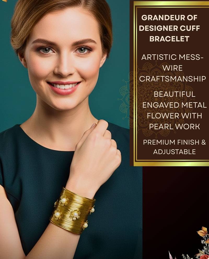 combo of two white crystal cz ad stone gold-plated western cuff bangle bracelet