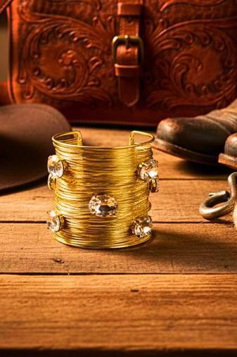 white crystal cz  ad stone gold-plated fancy western cuff bangle bracelet