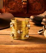 white crystal cz  ad stone gold-plated fancy western cuff bangle bracelet