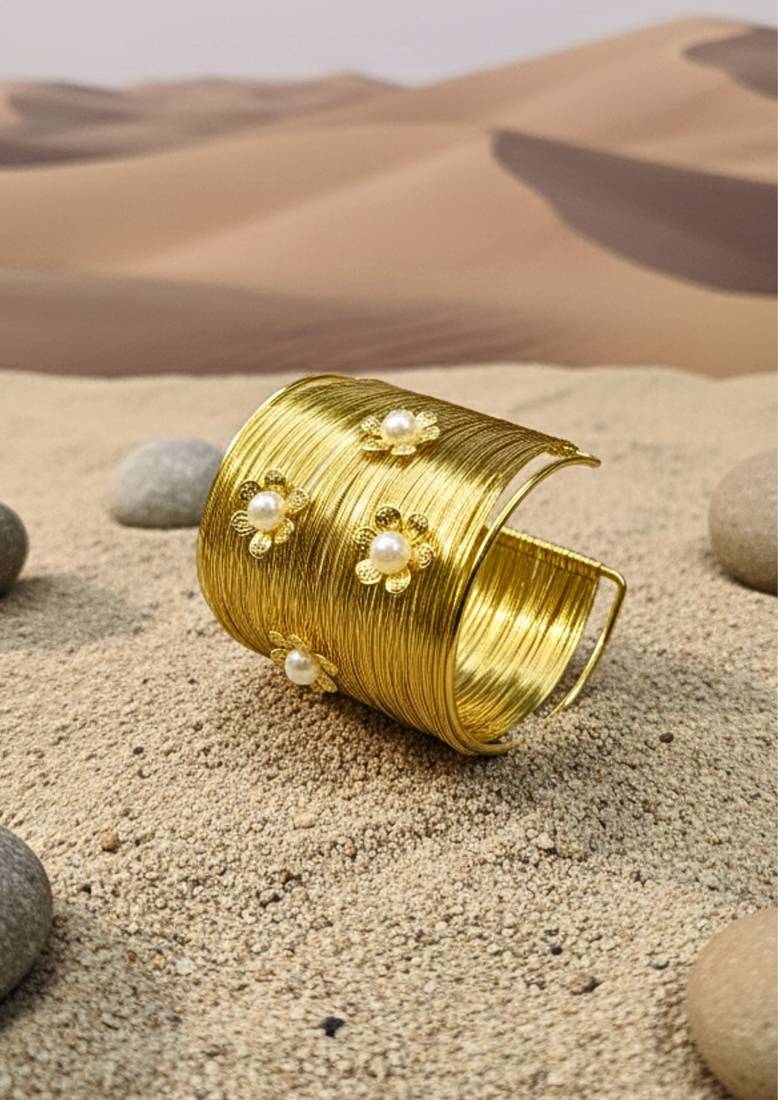 combo of two white crystal cz ad stone gold-plated western cuff bangle bracelet