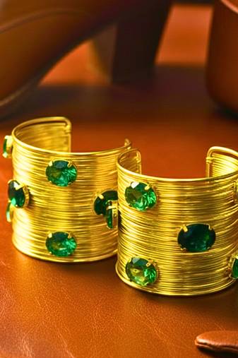 combo of two green crystal cz ad stone gold-plated western cuff bangle bracelet
