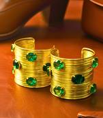 combo of two green crystal cz ad stone gold-plated western cuff bangle bracelet
