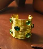 green crystal cz ad stone gold-plated fancy western cuff bangle bracelet