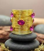 hot pink crystal cz ad stone gold-plated fancy western cuff bangle bracelet
