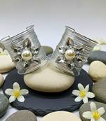 combo of two white crystal cz ad stone rhodium-plated floral cuff bangle bracelet