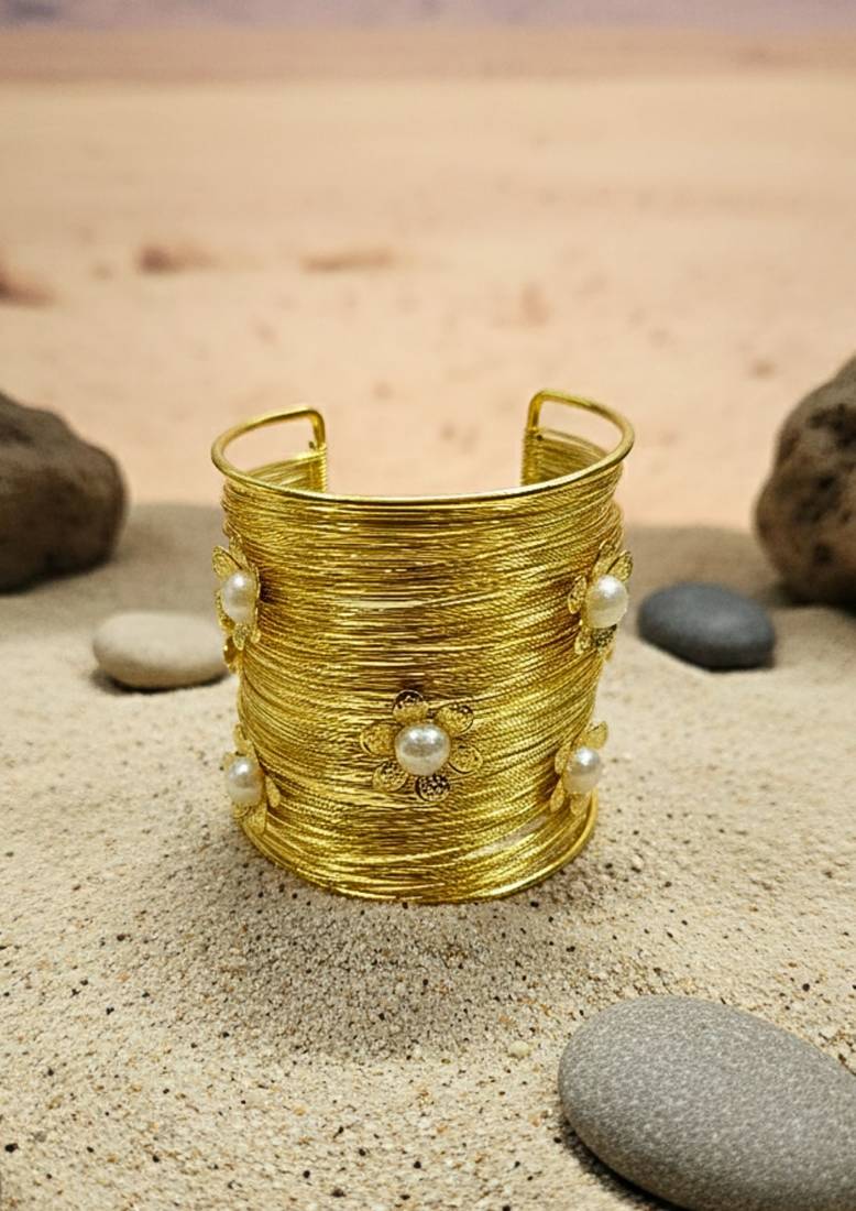 white crystal cz  ad stone gold-plated fancy western cuff bangle bracelet