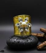 white crystal cz  ad stone gold-plated fancy floral cuff bangle bracelet