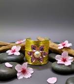 pink crystal cz  ad stone gold-plated fancy floral cuff bangle bracelet