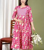 Women floral printed round neck pure cotton maternity dress