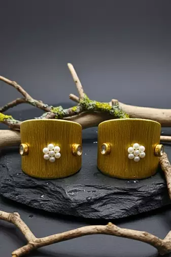 combo of two party wear pearl kundan stone gold-plated adjustable cuff bracelet