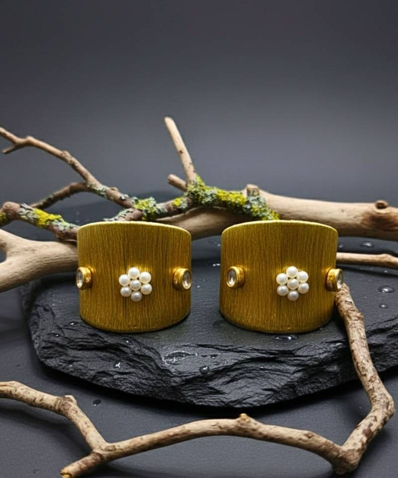 combo of two party wear pearl kundan stone gold-plated adjustable cuff bracelet