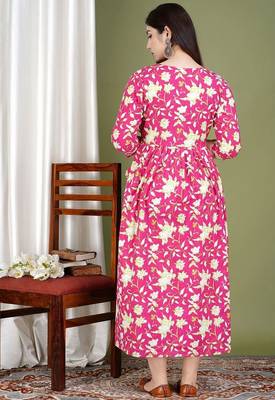 Women floral printed round neck  cotton maternity dress 2