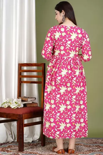 Women floral printed round neck  cotton maternity dress