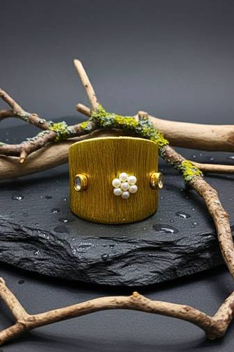 party wear pearl kundan stone gold-plated adjustable cuff bracelet