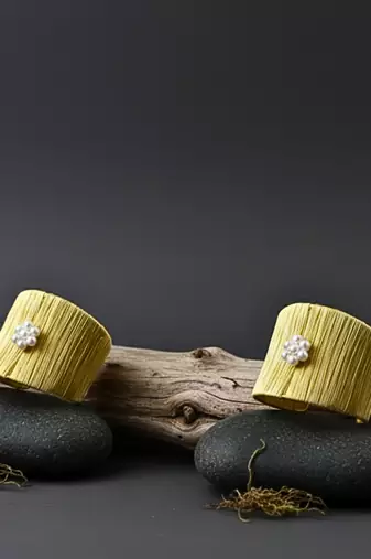 set of two white pearl stone gold-plated adjustable fancy cuff bracelet