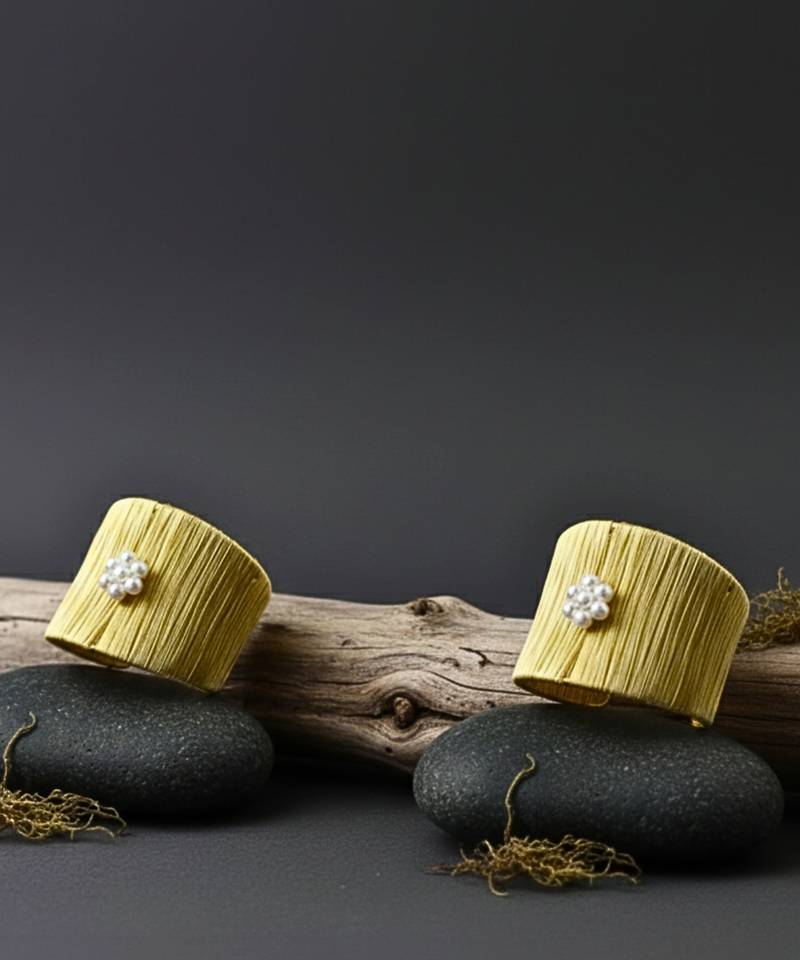 set of two white pearl stone gold-plated adjustable fancy cuff bracelet