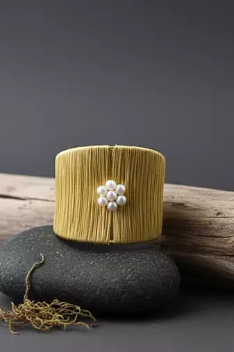 white pearl stone gold-plated adjustable fancy cuff bracelet
