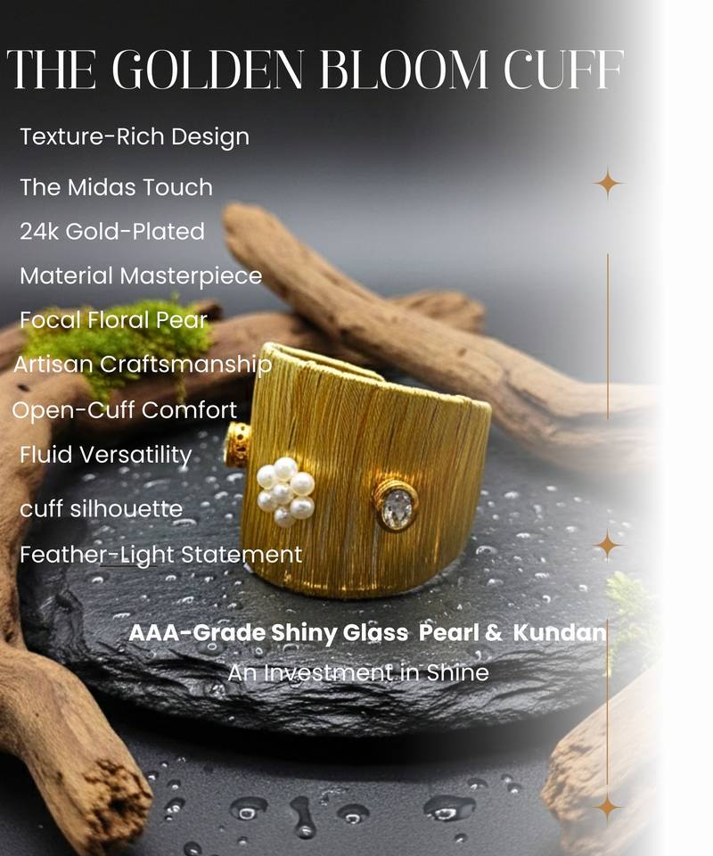 party wear pearl kundan stone gold-plated adjustable cuff bracelet