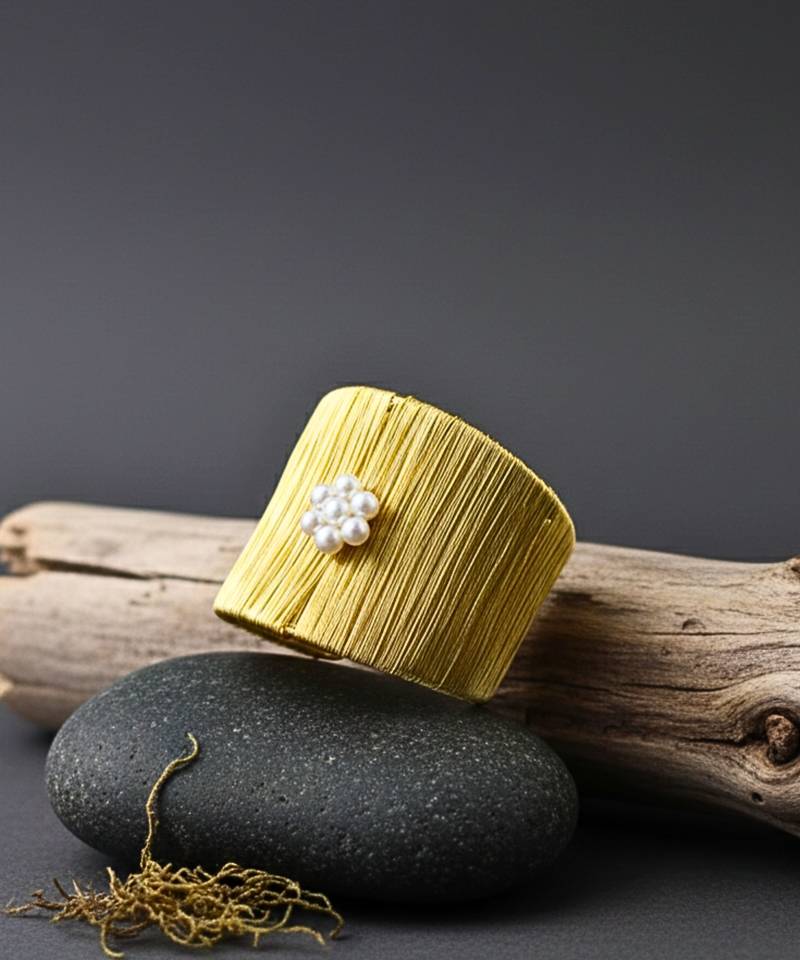 white pearl stone gold-plated adjustable fancy cuff bracelet