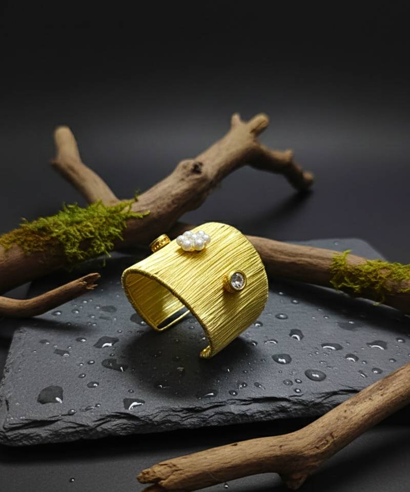 party wear pearl kundan stone gold-plated adjustable cuff bracelet