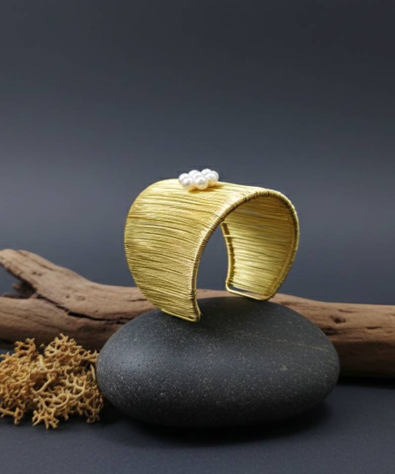 white pearl stone gold-plated adjustable fancy cuff bracelet