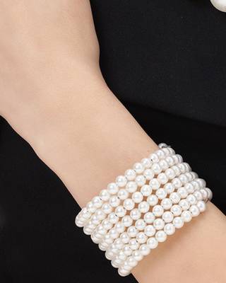 7-layered adjustable aaa pearl bracelet with rhodium-plated wire 1